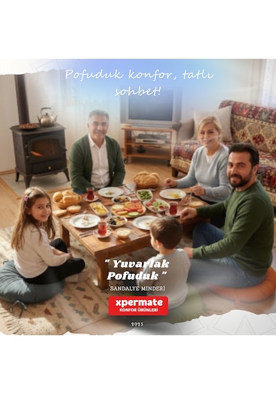 Pofuduk Yuvarlak Sandalye Minderi Mutfak, Balkon, Bahçe Dekoratif Oturma Minderi Yumuşak Dolgu Bej