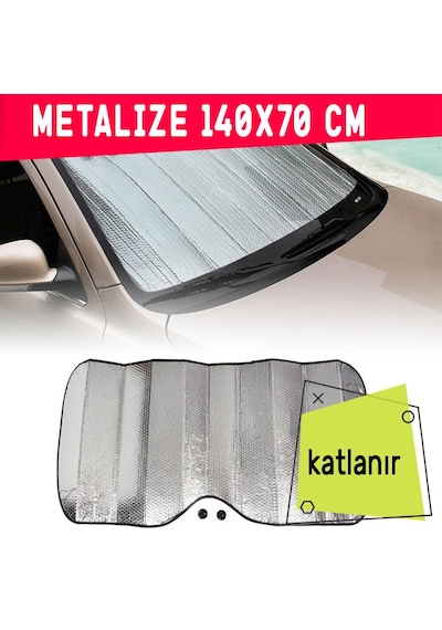 Oto Ön Cam Perde Araç Metalize Güneşlik Gözlüğü Balonlu 140X70 CM