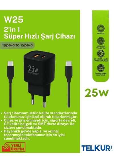 Ferro W25 Qualcom Usb & Pd Çift Çıkışlı Süper Hızlı Şarj 3.0 Amper
