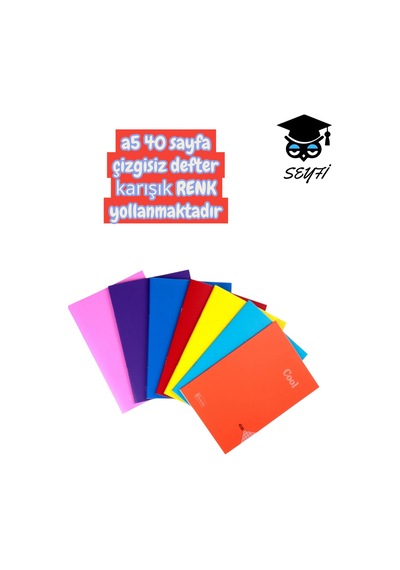 A5 40 Sayfa Çizgisiz Defter Karışık Renk Yollanmaktadır Çok Renkli