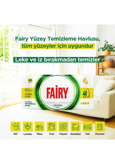 Çok Amaçlı Yüzey Temizlik Havlusu 100 Yaprak Limon Yağlı Beyaz Sirke & Karbonat 48 Saat Temizlik Etkili İz Bırakmayan Formül