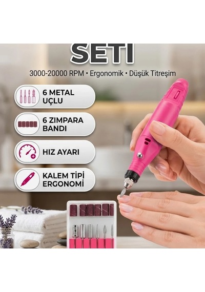 6 Başlıklı Elektrikli Manikür Pedikür Tırnak Bakım Seti Hız Ayarlı