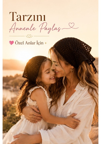 Anne Kız Kombin Bandana El Örgüsü Saç Bandı Bohem Stil Ayarlanabilir 2li Set Siyah