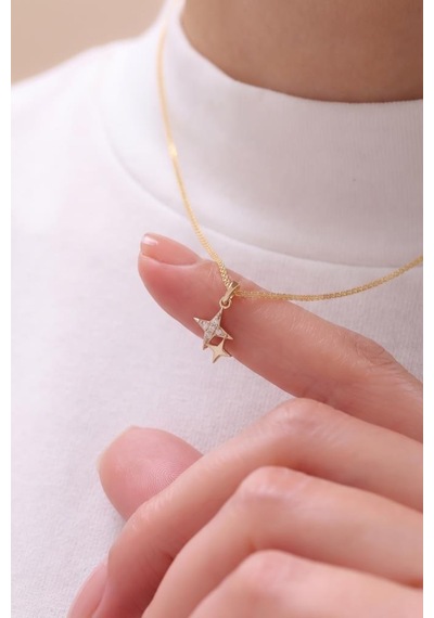 14 Ayar Taşlı Kutup Yıldızı Altın Kolye Ucu Sarı Altın
