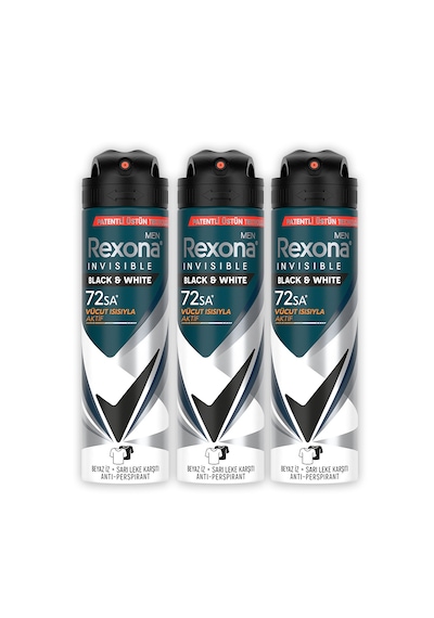 Rexona Men Invisible Black & White Erkek Sprey Deodorant 3x150 ML