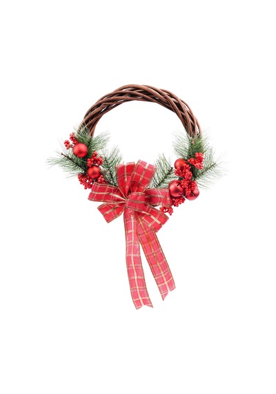 Yılbaşı Kırmızı Naturel Kapı Süsü Çelenk 25 Cm
