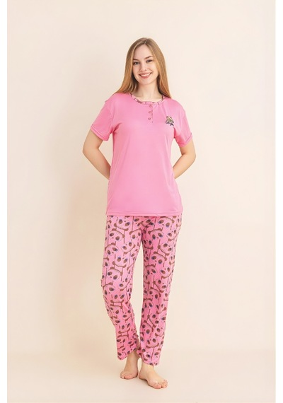 Enisena Kadın Pijama Takımı-menekşe Kumaş-3 Düğmeli-yaka Baskılı-12606sf Koyu Pembe Enisena Kadın Pijama Takımı-menekşe Kumaş-3 Düğmeli-yaka Baskılı-12606sf Koyu Pembe