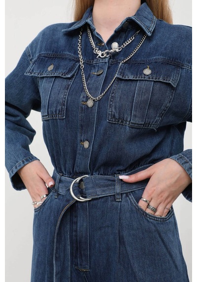 Kadın Oversize Jean Tulum Koyu Mavi 001