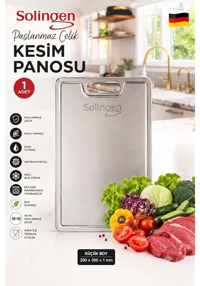 Paslanmaz Çelik Kesme Tahtası Küçük 20x30 Cm - Antibakteriyel Kesim Panosu Çok Renkli