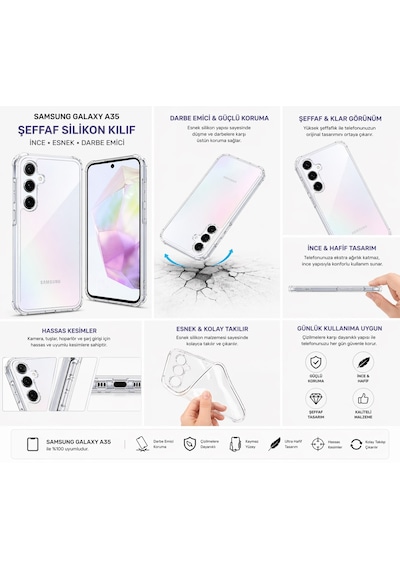 Samsung Galaxy A35 Uyumlu Şeffaf Silikon Kılıf Darbe Emici, İnce Ve Esnek Koruma