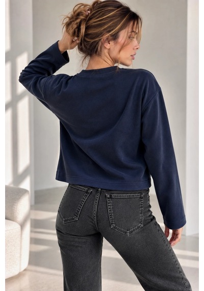 Bb Butik Basic Ön Dikiş Detaylı Basic Sweatshirt Günlük Rahat Kesim My3535 Lacivert