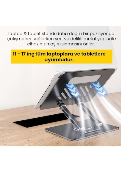 Upway 360 Derece Dönebilen Yükseklik Ayarlı Studio Style Alüminyum Laptop Ve Tablet Standı