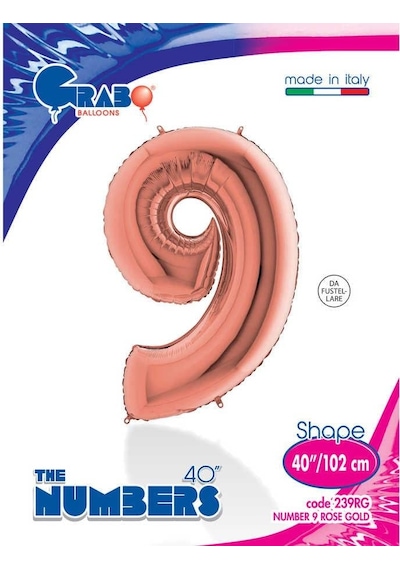 Folyo Rakam 9 Rosegold Renginde Bronz 40 İnç 100 Cm Grabo Doğum Günü Balonu Çok Renkli