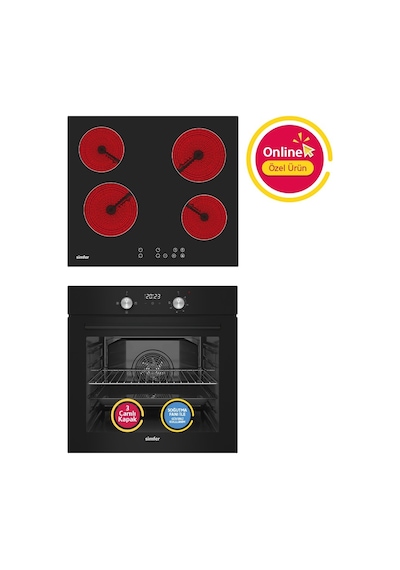 Simfer 4 Fonksiyon Trend Dijital Siyah Power Turbo Elektrikli 2'li Ankastre Set (Fırın + Elektrikli Ocak)