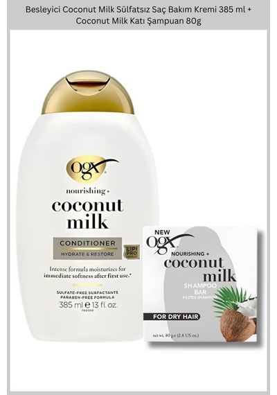 Besleyici Coconut Milk Sülfatsız Saç Bakım Kremi 385 Ml + Coconut Milk Katı Şampuan 80g