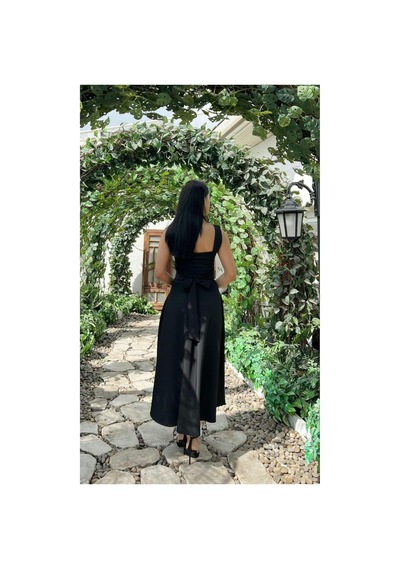 Moda Banuş Kalın Askılı Volanlı Siyah Elbise 3938-dar Kalıp Açık Gri