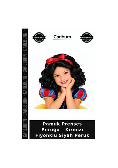 Pamuk Prenses Peruğu Kırmızı Fiyonklu Siyah Peruk Animasyon Tarzı Yetişkin Aksesuar Gösteri Kiyami +3