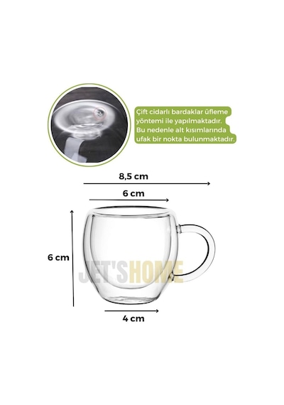 4 Lü Set Kulplu Espresso Bardağı Doppio Ristretto Bardağı Çift Cidarlı Türk Kahvesi Bardak 80 Ml Şeffaf