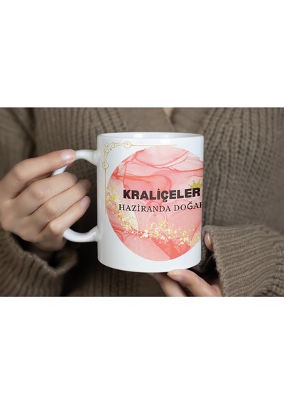 Kraliçeler Haziranda Doğar Yazılı Pembe Mermer Simli Kupa Bardak - Kadın Doğum Günü Hediye Beyaz