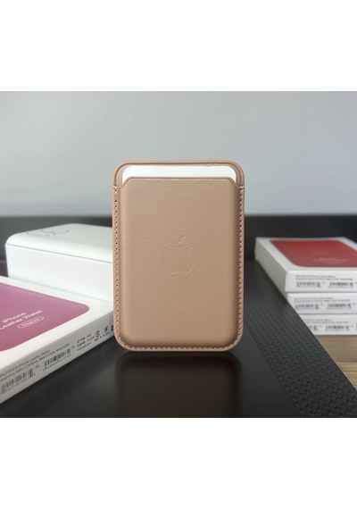 Magsafe Deri Cüzdan Kartlık Tüm Modellerle Uyumlu - Bordo Bej