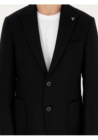 Cacharel Siyah Slim Fit Yün Karışımlı Blazer Ceket