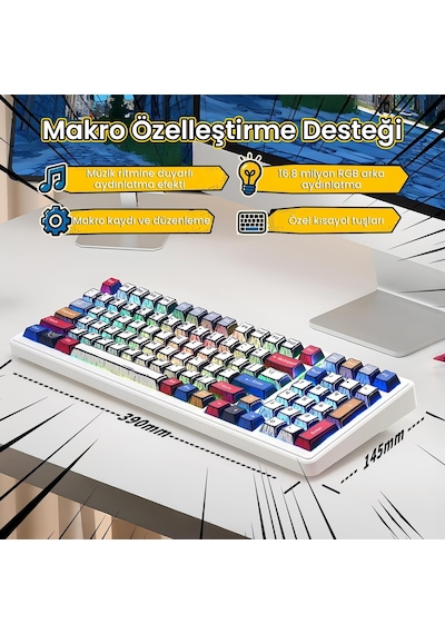 Aula F99 3 Modlu Rgb Hot Swap Mekanik Graywood V3 Switch Kablosuz Makrolu Gaming Klavye Comic