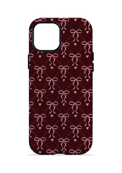 Velvoria Valestra Burgundy Bow Grid Apple iPhone Uyumlu 15 Darbe Korumalı Kılıf Valestra Select - Burgundy Bow Grid