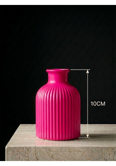 Premium - Fuşya - 10cm - Kendinden Kokulu - Çizgili Pampas Vazosu