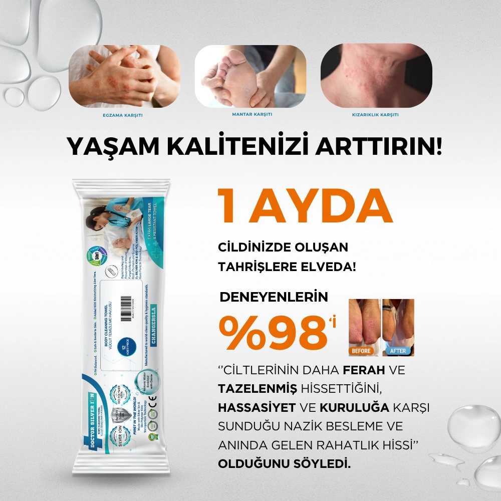 Gümüş İyon & Biyopolimer Kitin Teknolojili Hasta Vücut Temizleme Havlusu