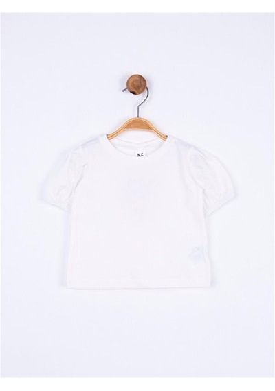 Nk Kids Kız Bebek Pamuklu Kısa Kol Kol Büzgülü Basic Tshirt-11691 Krem