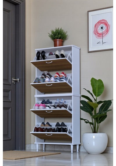 Eliusta Berry Ceviz 8 Raflı 4 Düşer Kapaklı Ayakkabılık 72 Cm Genişlik X 168x26 Cm Ayakkabılık Ceviz