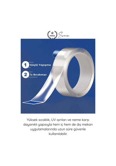 Çifttaraflıbant Şeffaf Çift Taraflı Akrilik Montaj Bandı 18mm X 2 Metre Güçlü Yapışkan İz Bırakmaya Diğer