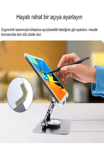 Mekanizmalı 12.9 Inç Ayarlanabilir Metal Apple Uyumlu iPad , Tablet Ve Telefon Tutucu - Dayanıklı Ve Güçlü Stand