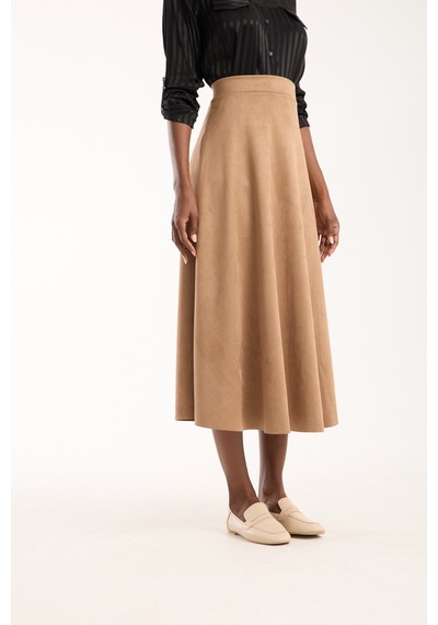 Gugus Kadın Uzun Süet Etek Kloş/mevlana Model 90 Cm Tam Boy Bej