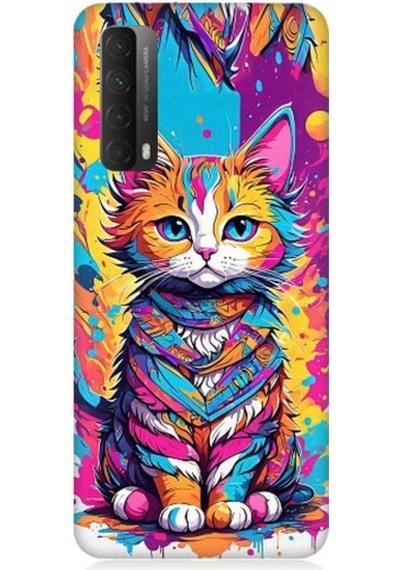 Huawei P Smart 2021 Uyumlu Renkli Sevimli Kedi Desenli Silikon Kılıf
