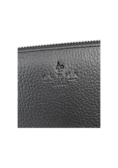 Alphaclub Bag Hakiki Deri Çok Bölmeli Fermuarlı Bilek Askılı Unisex Cüzdan Siyah