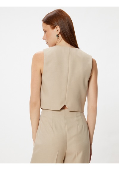 Koton Yelek Düğmeli V Yaka Astarlı Slim Fit Bej 4sak20001uw Ekru