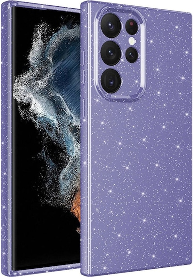 Samsung Uyumlu Galaxy S22 Ultra Kılıf Kamera Korumalı Simli Lüks Zore Koton Kapak Mor