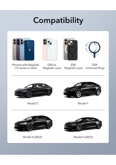 Tesla Model 3, Y, S, X Uyumlu 15w Magsafe Teleskopik Araç Şarj Cihazı Siyah Siyah