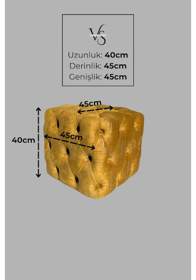 Küp Puf - Best İthal Kadife Babyface Kumaş Varak Baskı - Modern Ve Şık Dekoratif Puf&bench Hardal
