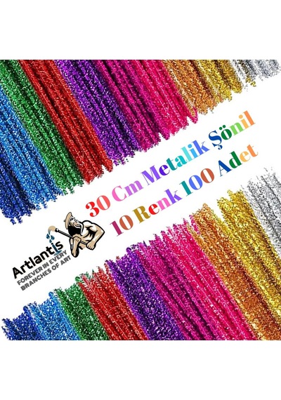 Metalik Şönil Renkli 30 Cm 100'lü 1 Paket Artlantis 30 Cm Renkli