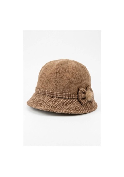 Tezzgelsin Kadın Fiyonk Ve Ekose Örgü Detaylı Kaşe Cloche Çan Şapka Camel