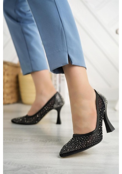 Nesil Shoes Elva 150 Siyah Tül Üzeri Taşlı Topuklu Kadın Stiletto Siyah Nesil Shoes Elva 150 Siyah Tül Üzeri Taşlı Topuklu Kadın Stiletto Siyah