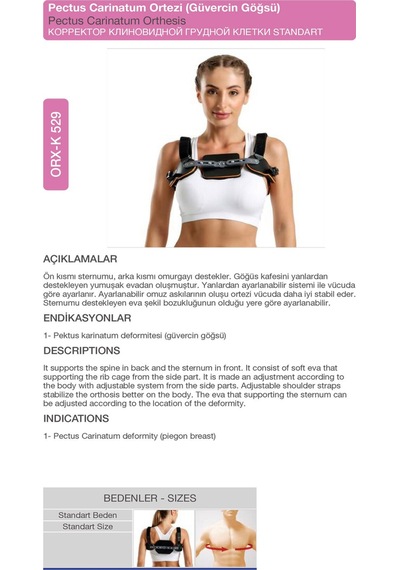 Güvercin Göğüs Kafesi Göğüs Ve Postür Ortez Orx -k529 Standart