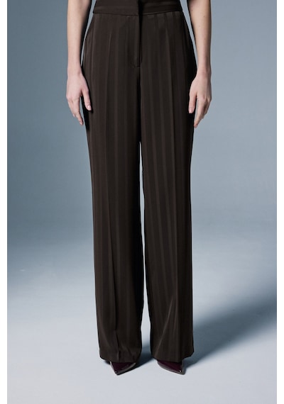 Sateen Anna Çizgili Pantolon - Kahve-137089 Kahve