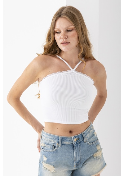 Giysa Kadın Çapraz Askılı Dantel Detaylı Crop Body Beyaz - Ms0000309 Beyaz