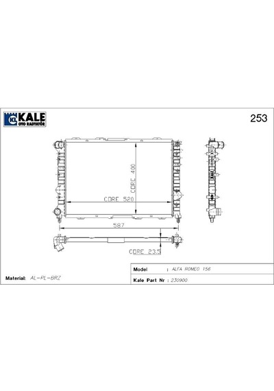 Radyatör Alfa Romeo 156 1.6 İ Ts / 1.8 İ Ts / 2.0 İ 1 Sıra Alüminyum Brazing Sistem 1 Ad