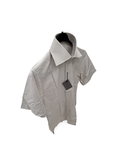 M Slim Fit Sert Yakalı Desenli Bej / Mavili Klasik Kısa Kollu Erkek Gömlek Kahverengi