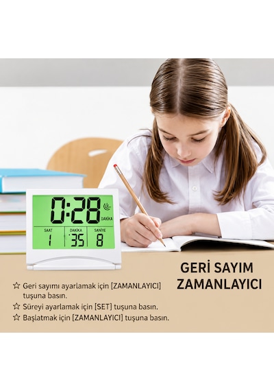 Dijital Seyahat Alarm Saati, Lcd Ekranlı, Arka Aydınlatmalı, Takvimli, Sıcaklık Göstergeli, Ev Ve Yatak Odası Için Katlanabilir Alar Açık Gri