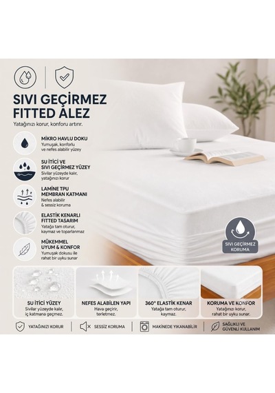 Formeya Mikro Fitted Su Sıvı Geçirmez Yatak Koruyucu Alez 160 2 Beyaz